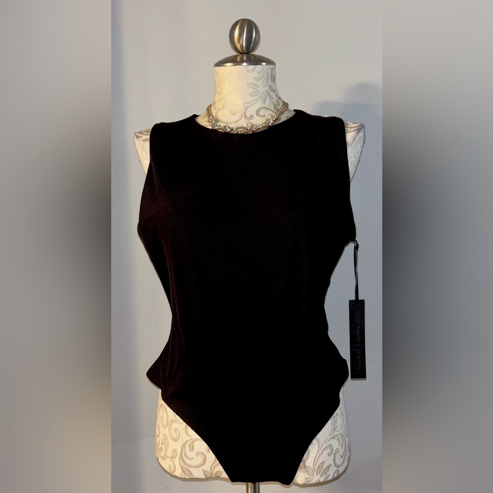 🆕 House Of Harlow 196O Black Ribbed Thong Bodysuit Size XL.   #47